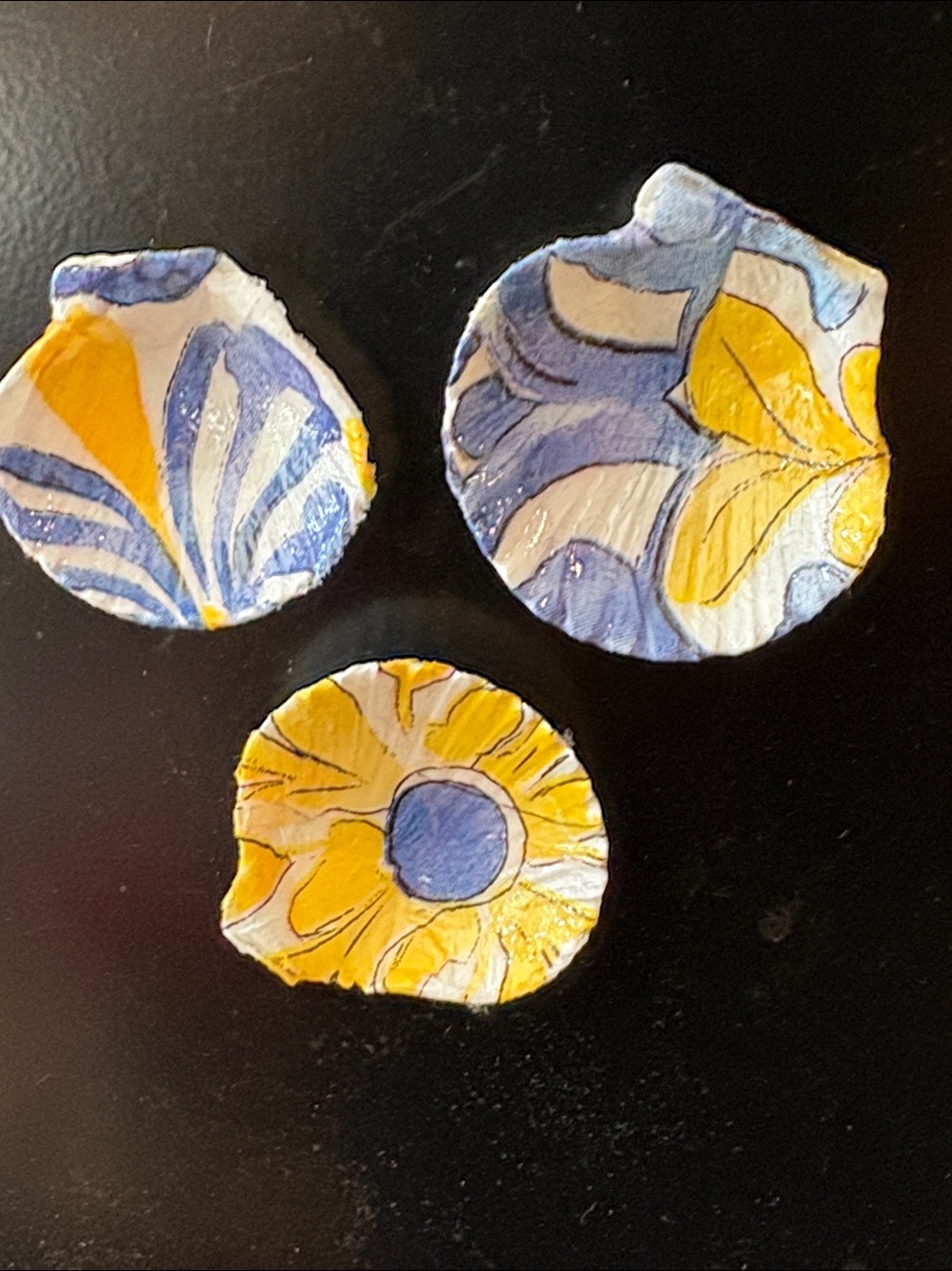 Hand Crafted Blue and Yellow Shell Trio Magnets -Set of 3